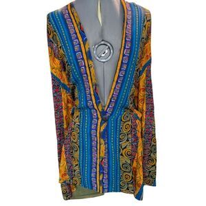 Vintage 90s Colorful‎ Abstract Print Rayon Cardigan Blouse